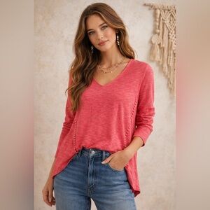 J. Jill Long Sleeve V-Neck Top in pink Large